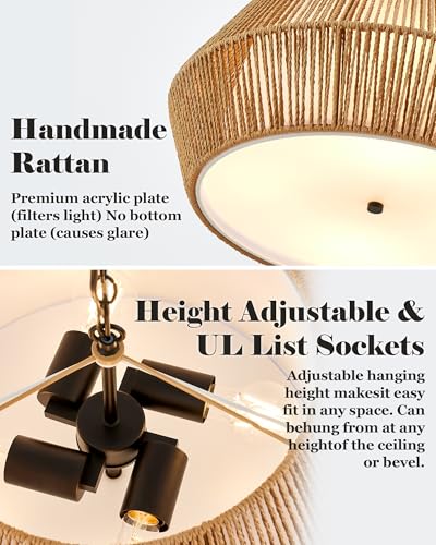 Large 4 Lights 20" Rattan Chandelier