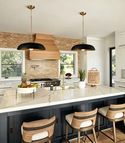 2 Pack 17.8" Black Gold Dome Metal Pendant Lights Kitchen Island