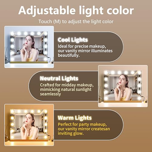 Vanity Mirror with Lights 19.7''x16.6'' Makeup Mirror with Lights Lighted Up Mirror with Dimmable LED Bulbs