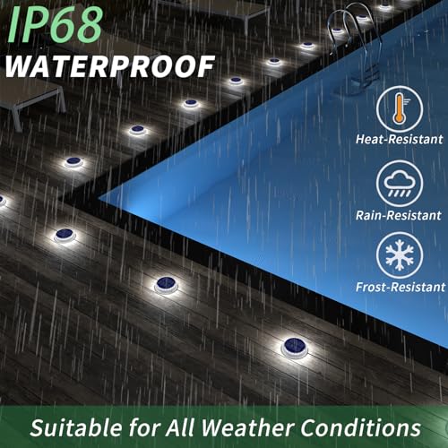 Solar Discs Lights Outdoor IP68 Waterproof 6 Pack White Round (6 Count)