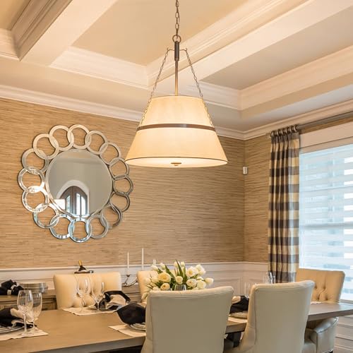 20" Brushed Nickel Drum Chandelier for Dining Room Linen Pendant Light