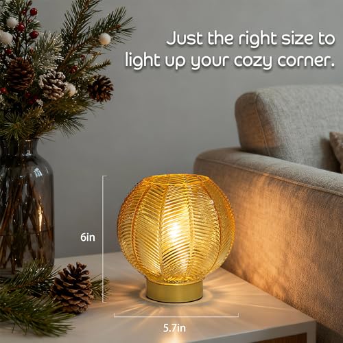 Battery Operated Decorative Glass Table Lamp with Timer Gold