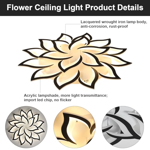 39.4" Flower Shaped Ceiling Light Dimmable Modern Ceiling Lamp Remote Control LED Lighting Fixture for Living Room Dining Room Farmhouse