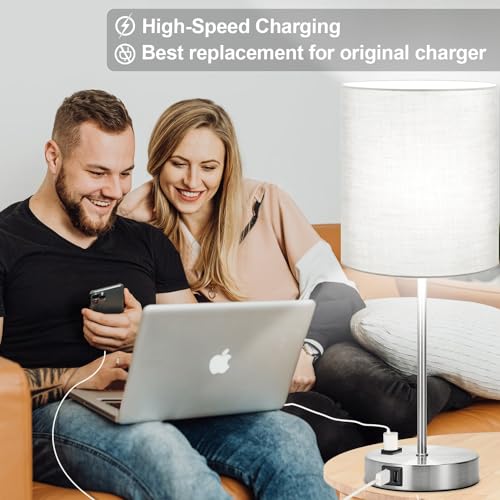 Set of 2 Grey Touch Control Table Lamps with 2 USB Ports & AC Outlet (2 Count)