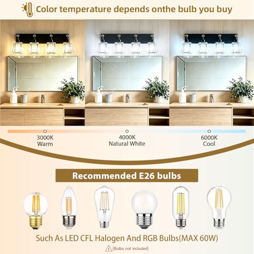 Black 4 Light Modern Crystal Vanity Lights Over Mirror (4-Light)