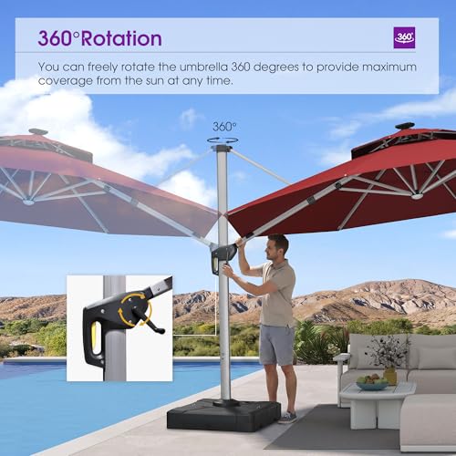 Patio Umbrella with Base 13ft LED Light Double Top