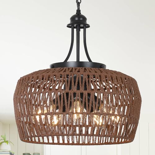 Coffee Rattan Chandeliers for Dining Room