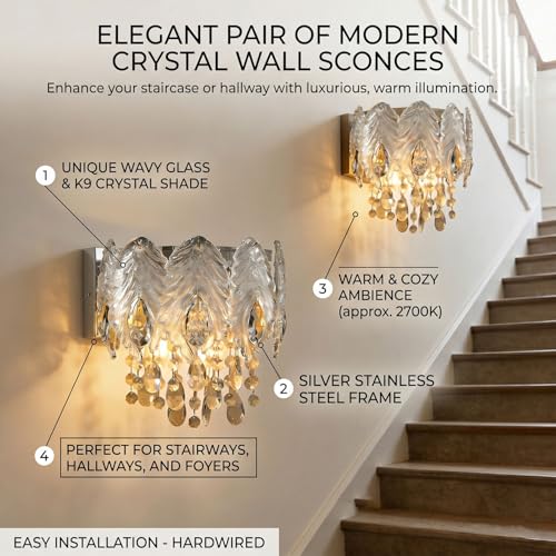 Modern 2 Light K9 Crystal Wall Sconce
