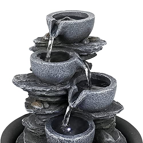 10.6inch Rock Indoor Water Fountain Zen Meditation Tabletop Fountain with LED Light for Home Office Bedroom