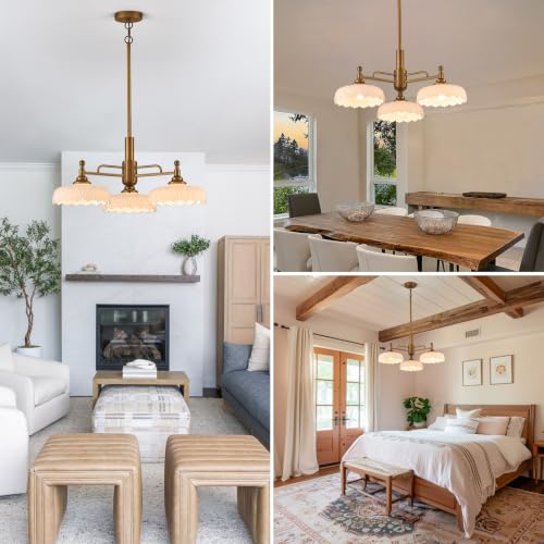 Chandelier Pendant Lights Fixture Vintage Pendant Lighting Fixtures 3 Lights Brass Chandelier E26 Base White Glass Hanging Lamp for Kitchen Island Dining Room Living Room