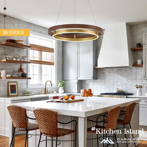 LED Ring Chandelier Dimmable Gold Walnut Wood Chandeliers