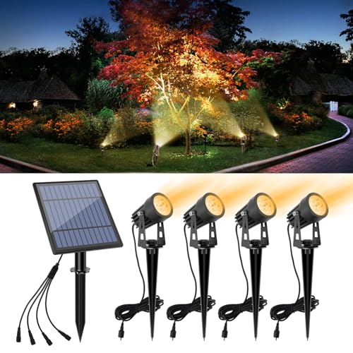 Metal Solar Spot Lights Outdoor with 9.8ft Cable Solar Powered Landscape Lighting Low Voltage IP65 Waterproof Auto On