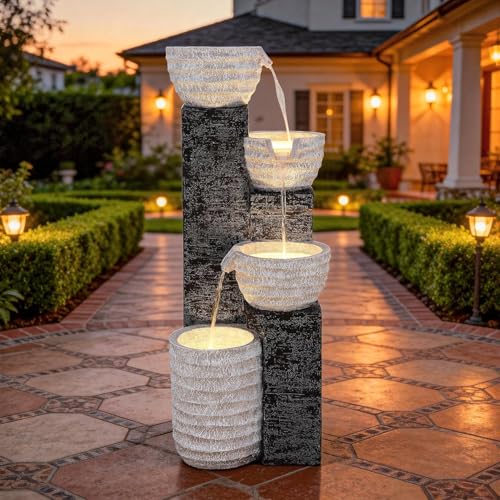 40" H Outdoor Water Fountain with LED Lights & Pump