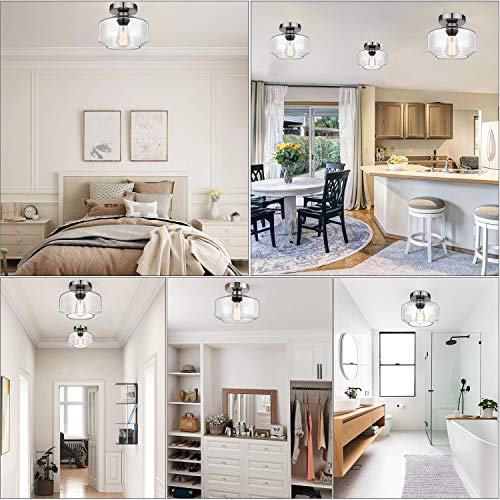 Industrial Semi Flush Mount Ceiling Light Brushed Nickel