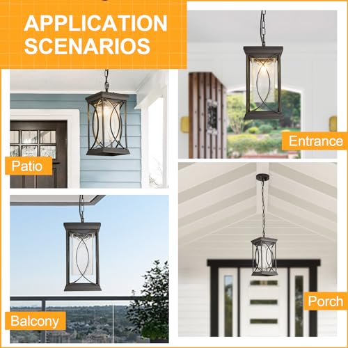 Motion Outdoor Pendant Light Fixtures Dusk to Dawn Exterior Ceiling Hanging Lantern for Porch