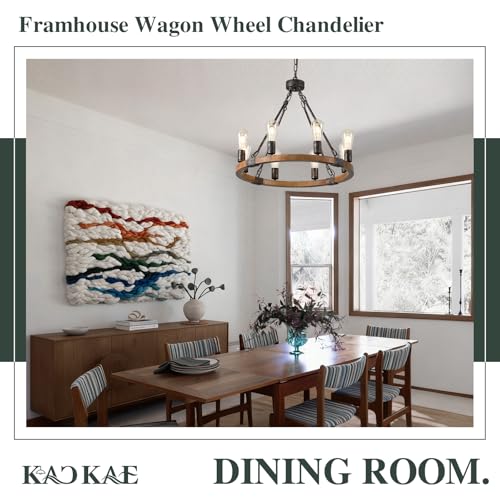 Farmhouse Wagon Wheel Chandelier 23.6" Oak Wood Chandelier Light Fixture 8