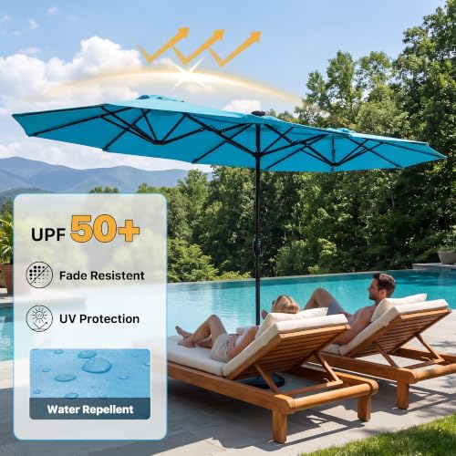 REE SOLDIER 13ft Double Sided Patio Umbrella with Solar Lights