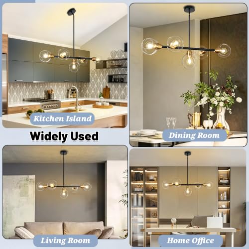 Black and Gold Linear Chandelier 5 Lights Modern Sputnik Chandeliers
