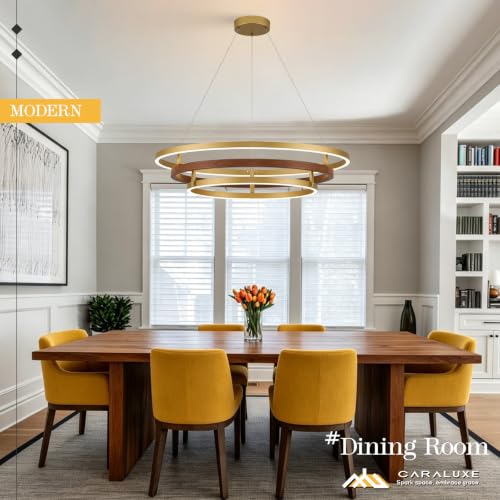 3 Ring LED Chandelier Modern Chandeliers Red Walnut Wood Gold Dimmable 31''