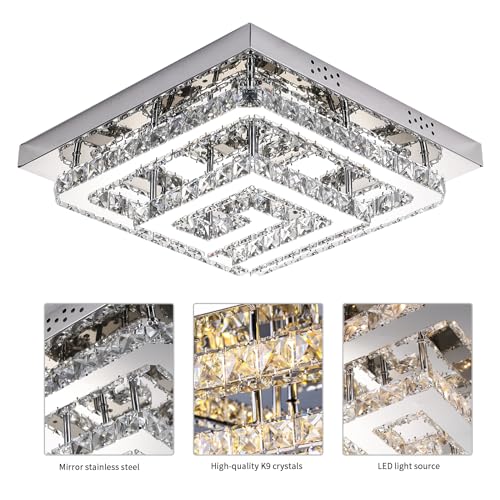 25 inch Silver Crystal Chandeliers LED Ceiling Light
