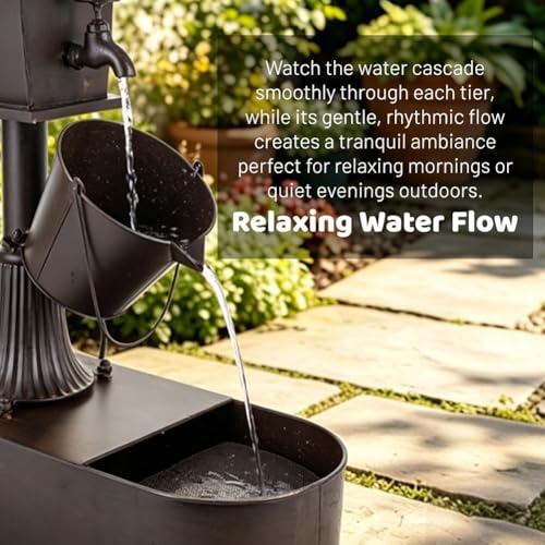Metal Outdoor Garden Fountain 27" Soothing Water Flow