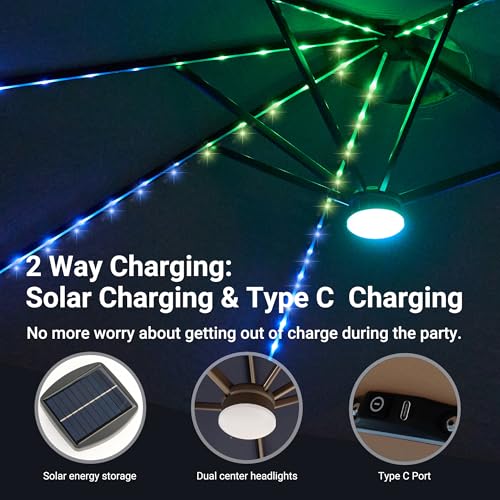 15 Ft Umbrella Outdoor Patio With Solar Lights Base