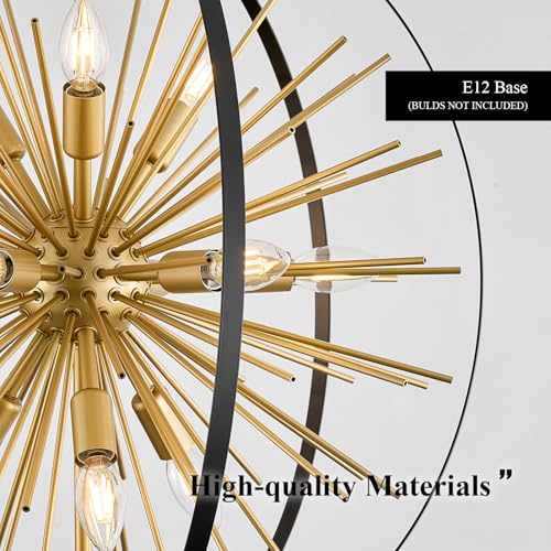 24" 12 Light Black Gold Sputnik Chandelier Modern Hanging Light