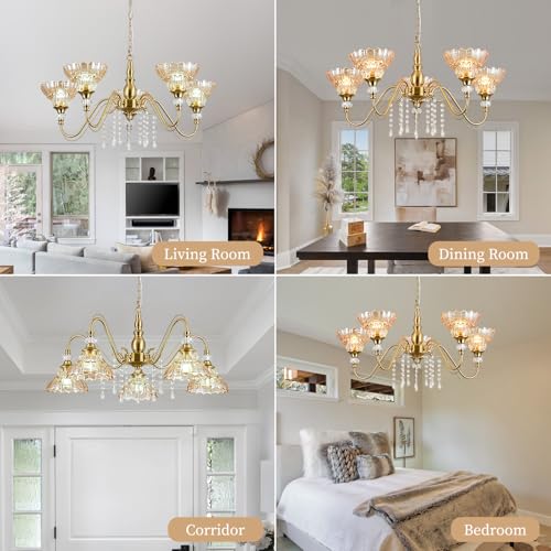 5 Light Vintage Chandelier in Brushed Gold Finish with Amber Flower (5-Light / Gold and Amber)