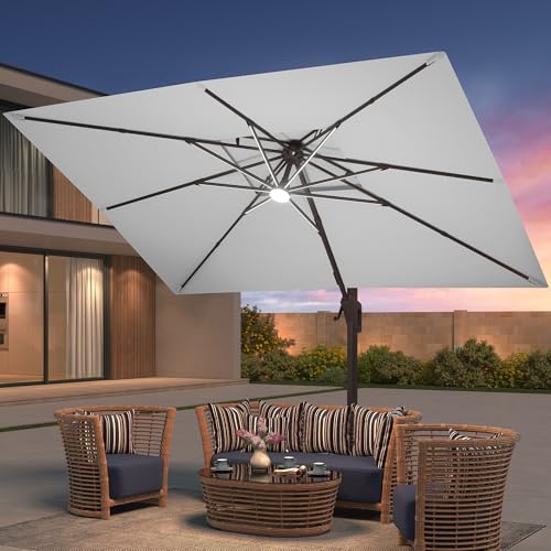 9x12 FT Patio Cantilever Outdoor Umbrella with Base and LED Lights
