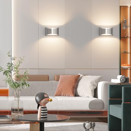 Nickel Modern LED Wall Sconce Hardwired Indoor Wall Lights 1 Pack Up and Down Wall Mount Light for Living Room Bedroom Hallway Corridor Conservatory Warm White 3000K