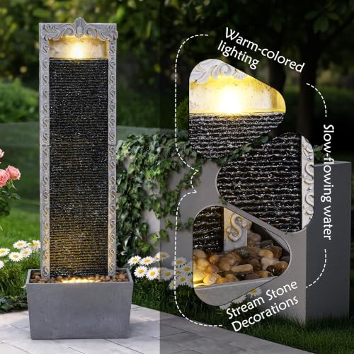 40" Outdoor Water Fountain with Warm LED Lights