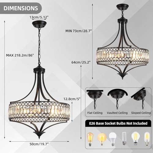 20" Black Crystal Chandeliers for Dining Room