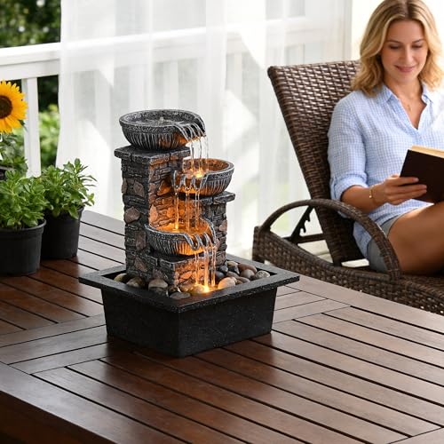 Tabletop Waterfall Fountain 3 Bowls with LED Light