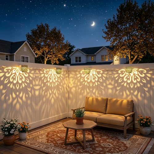 Solar Fence Lights 6 Pack Solar Step Lights Outdoor Waterproof LED Solar Powered Wall Lights Outdoor Decorations Warm Yellow Light Decorative Lighting for
