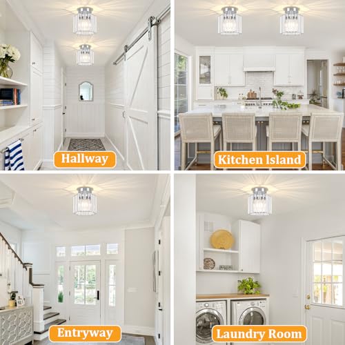 2 Pack Modern Crystal Ceiling Lights Chrome Entryway Light Fixture (2 Count)