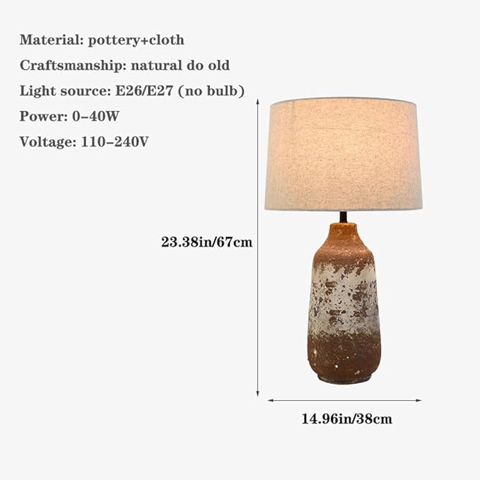 Wabi-sabi Wind Handmade Fabric Earthenware Desk Light New Chinese Style Natural Old Model House Background Wall Desk Lamp Hotel Reception Desk Coffee Shop Table Lamp Living Room Study Lighting Fixture