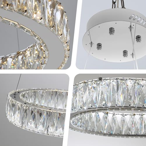 39.4in Large Ring Chandelier Modern LED Crystal Chandelier Chrome Round Crystal Chandeliers for Dining Room Living Room