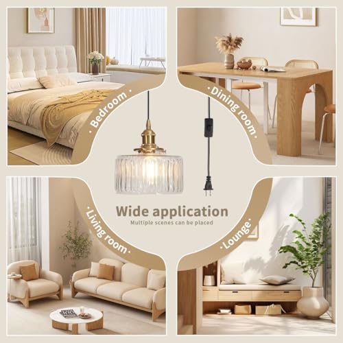 Plug in Pendant Light Clear Glass Striped Pendant Light Fixtures Vintage Glass Hanging Lighting 1