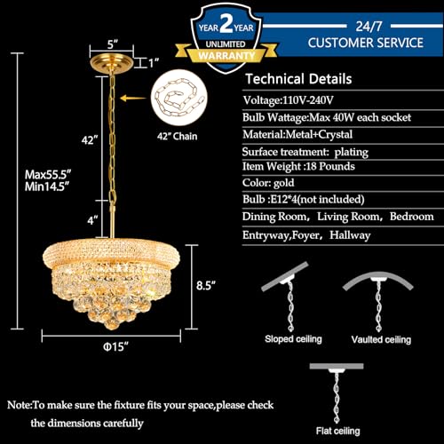 Gold Crystal Chandeliers for Dining Room