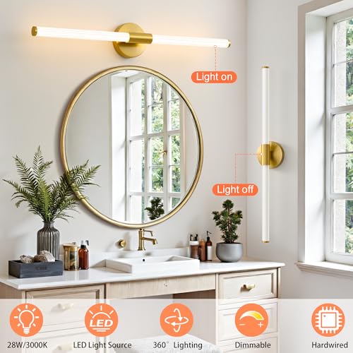 LED Bathroom Vanity Lights Gold Wall Sconce Modern 30"