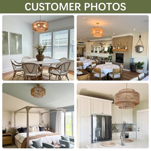 24" Rattan Chandelier for Dining Room
