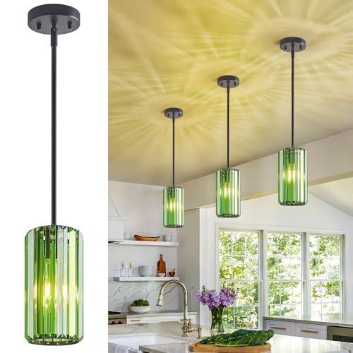 Modern Crystal Pendant Light Mini Dark Green Chandeliers Adjustable Pendant Lights Fixture for Kitchen Island Dinning Room Corridor Bedroom (3 Count)