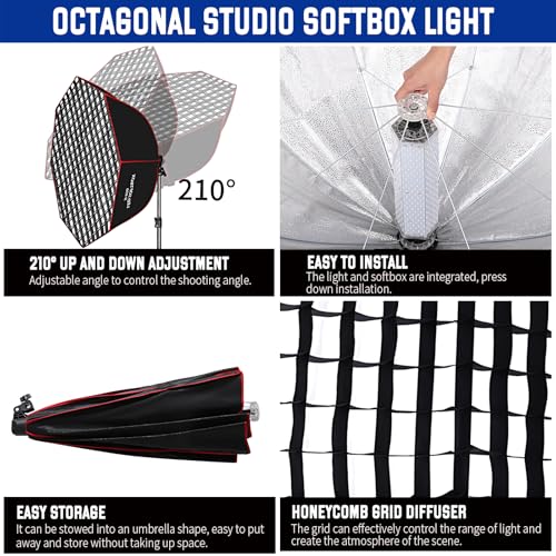 110W Octagonal Parabolic Softbox Lighting Kit with Honeycomb Grid