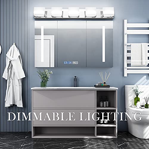 Dimmable Modern 5 Lights LED Vanity Light for Bathroom Up and Down Chrome Bathroom Wall Light Fixtures Over Mirror