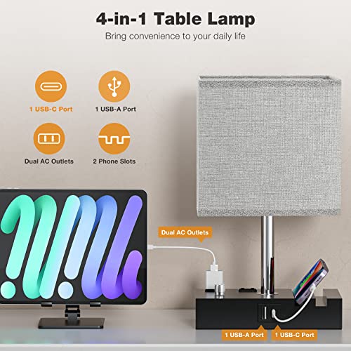 Grey Bedside Table Lamps Set of 2 (2 Count)