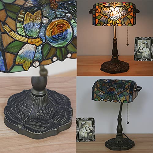 Tiffany Style Bankers Table Lamp Stained Glass Piano Desk Lamp Vintage Bedroom Bedside Lamp for Study