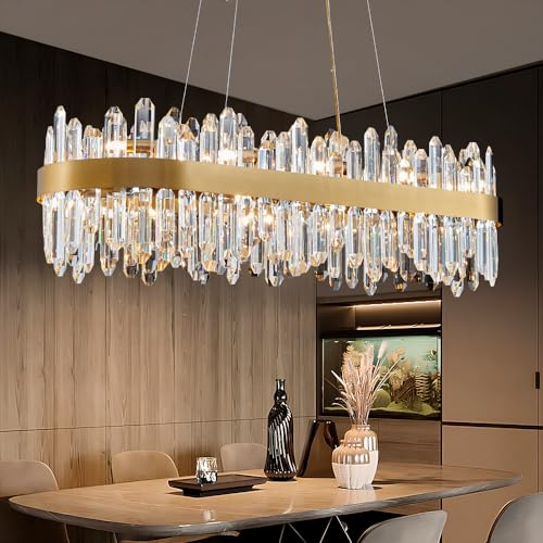 Gold Oval Crystal Chandelier L35.4 inch