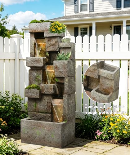 41.7" Outdoor Fountain 3 Tier Modern Water Fountain with LED Light and Pump
