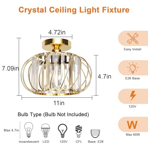 Gold Crystal Ceiling Light Fixture