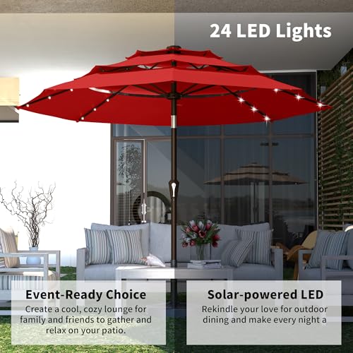 10ft 3 Tier Patio Umbrella with Solar Lights